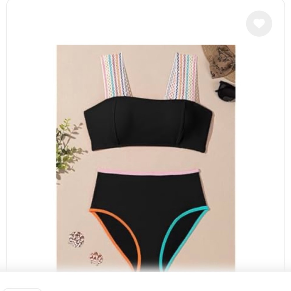 High Waist Bikini – Black w/ Colorful Trim & Straps